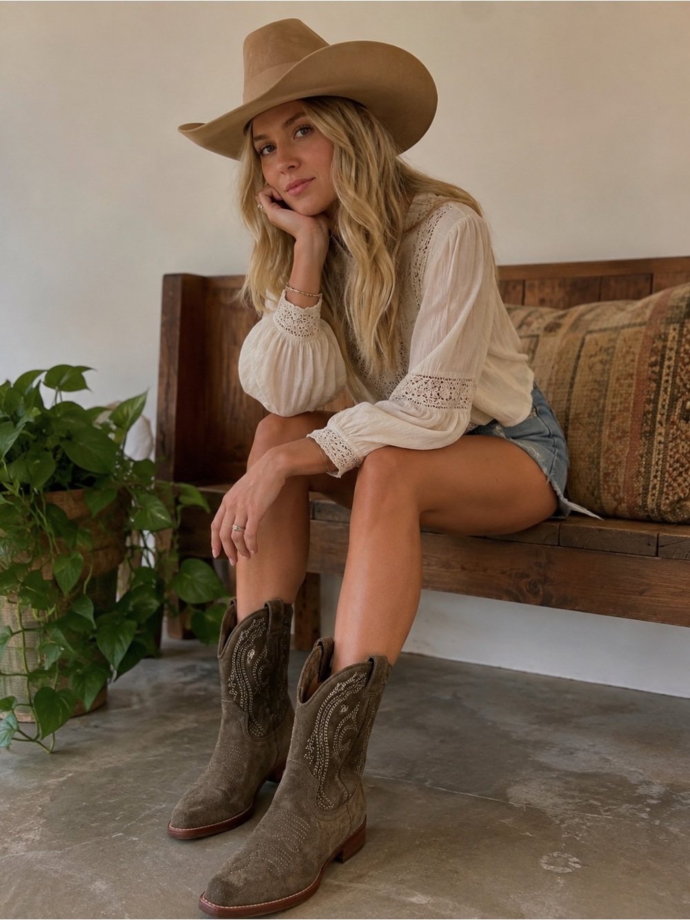ba&sh Green Suede Western Ankle Booties US 8 / 38